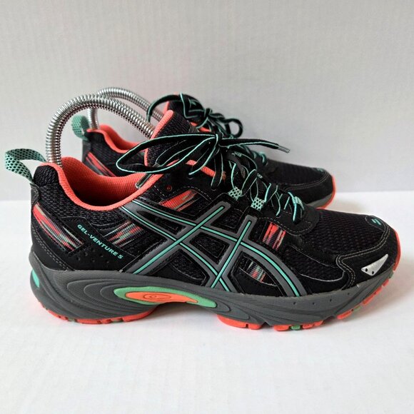 Asics Gel Venture 5 Sneakers Womens 6.5 Black Blue Orange Trail Running Shoes - Picture 5 of 12